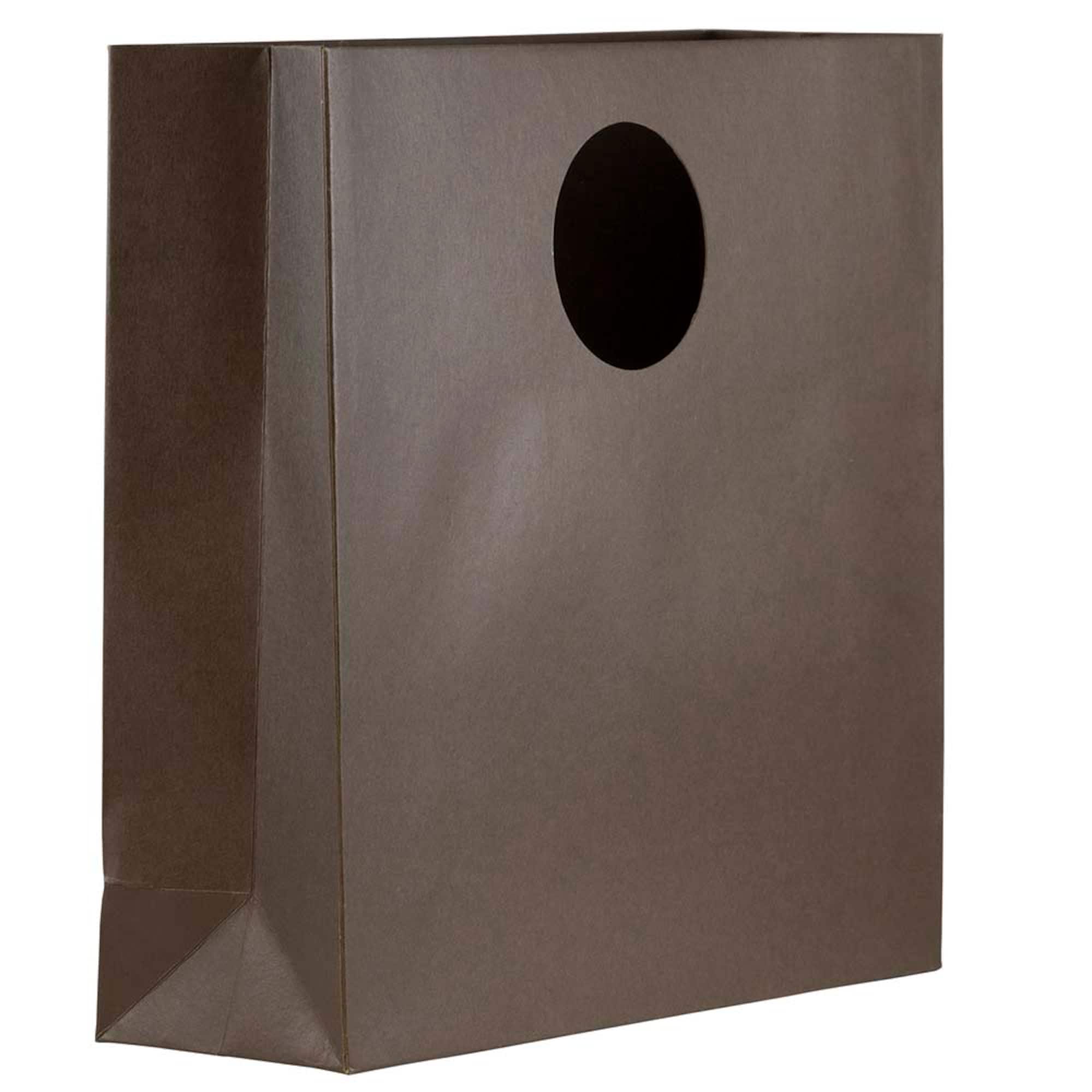 JAM Paper Medium Glossy Chocolate Brown Gift Bags with Round Handle, 3ct.